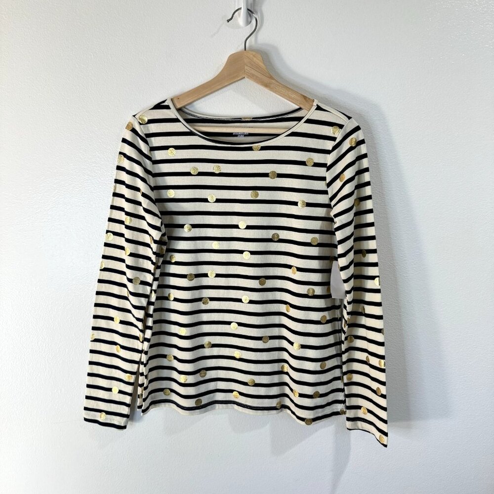 NWT Laura Scott Shirt Size PM Petite Striped Polka Dot White Blue Gold Nautical